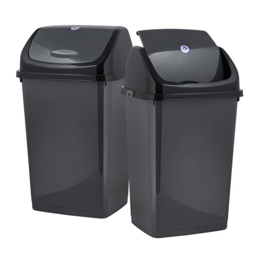 13 Gallon Plastic Swing Lid Trash Can 2 Pack for Home Office Garage Patio Use