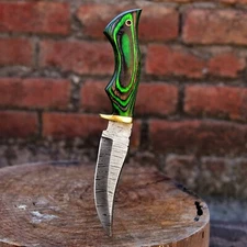 CUSTOM HANDMADE FORGED DAMASCUS STEEL SKINNING HUNTING KNIFE WOOD HANDLE X-213