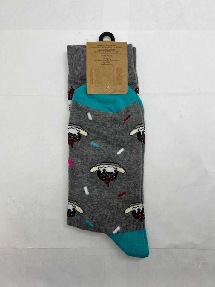 K Bell Mens Crew Socks Grey Sz 10-13 Banana Split Print New Shoes Sz 6.5-12 - Изображение 2 из 4