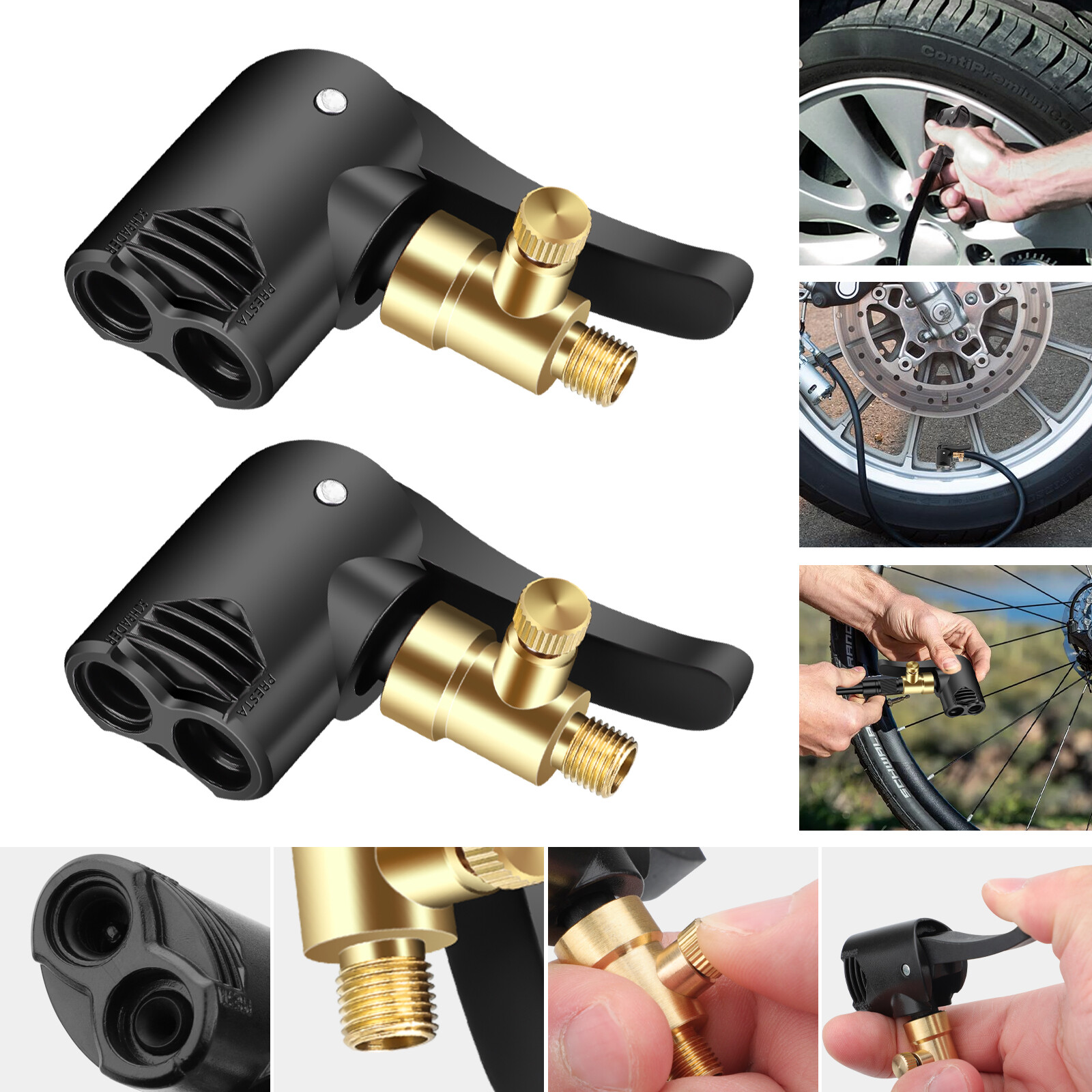 Deflateable Tire Air Chuck 2-in-1 Compatible with Schrader and Presta Valve