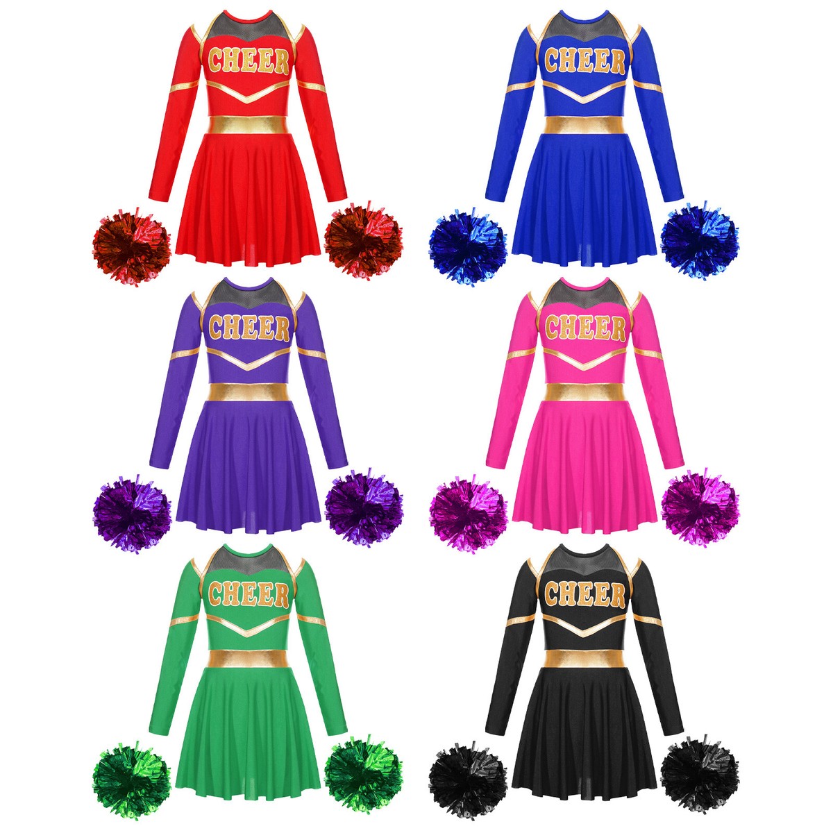 Kids Girls Uniform Masquerade Cheer Leader Outfits