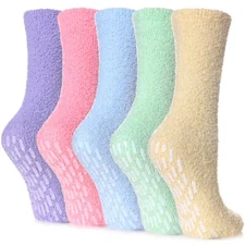 Non Slip Hospital Socks for Women with Grips Fuzzy Cozy Anti Skid Slipper Soc...