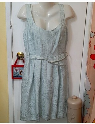 Alex EVENINGS Cocktail Dress Women's 14 Belted Ice Blue Floral