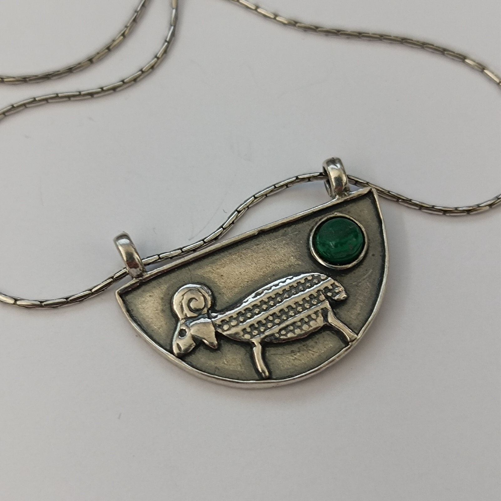 Sterling Silver Necklace Folk Ethnic Animal Artisan Eilat Stone Modernist Unique