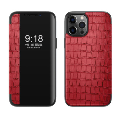 Alligator Grain Smart Window Holder Leather Flip Case For iPhone 13 Pro Max 12 X