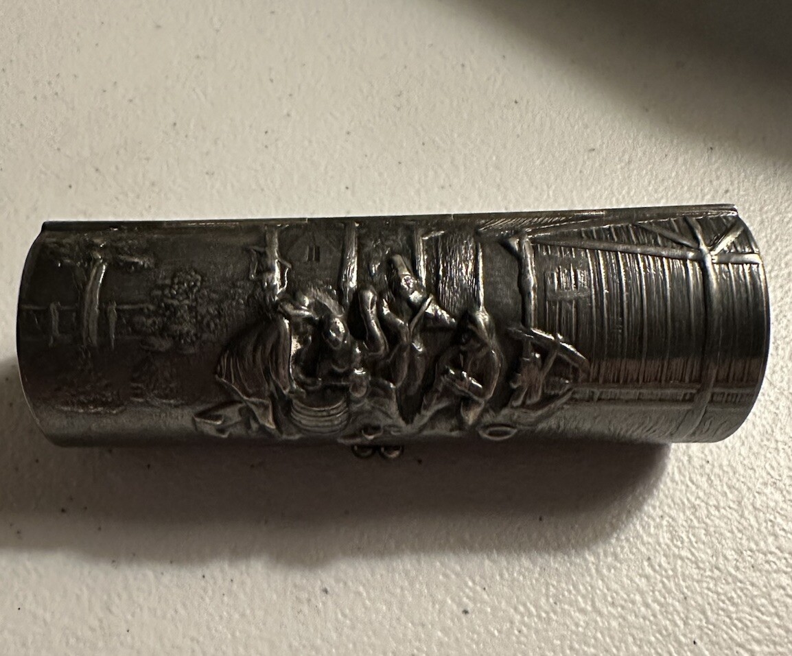 lipstick cigarette case Antique Hans Jensen Denmark Silver plate Repousse Lipstick/Cigarette Case