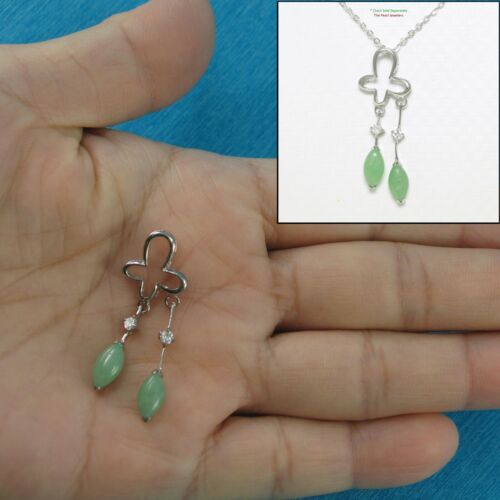  Solid Sterling Silver .925 Crafted Green Jade & Cubic Zirconia Pendant TPJ - 第 1/11 張圖片