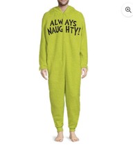 The Grinch Union Suit Mens Sz M One Pc Pajama Christmas Always Naughty Sherpa