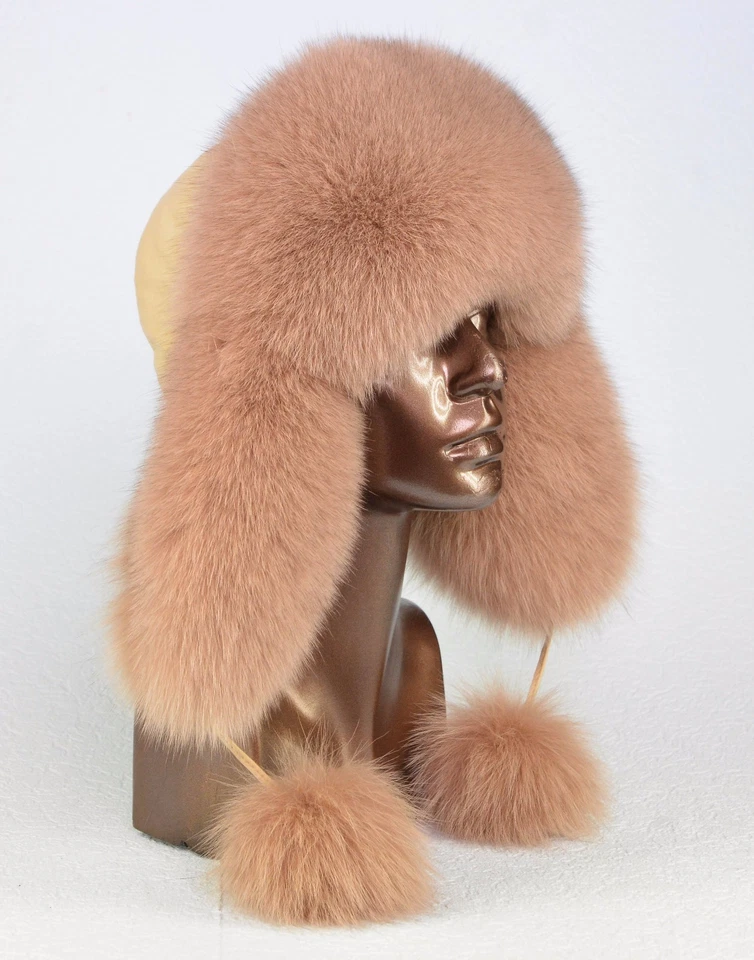 Premium Saga Furs Genuine Real Fox Fur Genuine Leather Fancy Winter Trapper Hat - Image 3 of 4