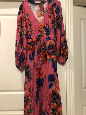 Farm Rio V Neck Long Sleeve Floral Midi Dress NWT Sz S | eBay