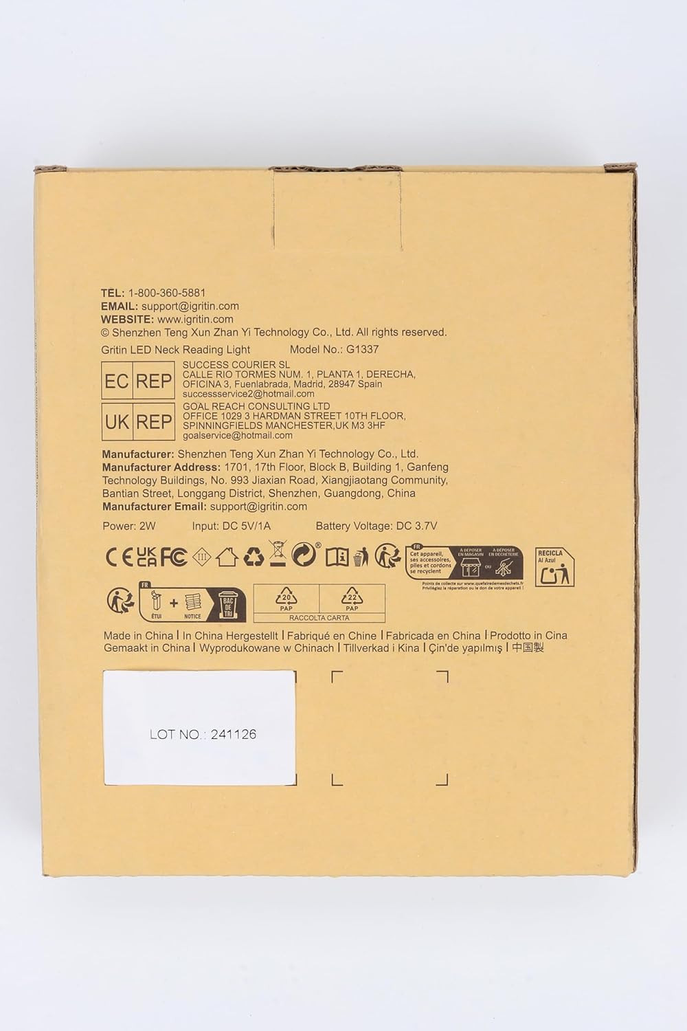 LED Neck Reading Light Rechargeable Book Lamp 3 Colors Dimmable Bed Crafting