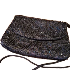 Black Beaded Evening Clutch Or Shoulder Bag , 9x6