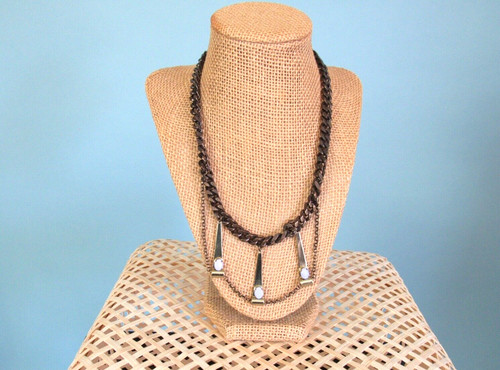 One Size Fashion Brass Link Statement Necklace Gold-like Pendant Blue Stones