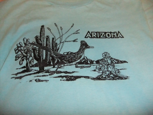 VTG 80'S ARIZONA Landscape w/ Roadrunner TEAL T-shirt ADULT Size L SINGLE STIT - 第 1/5 張圖片