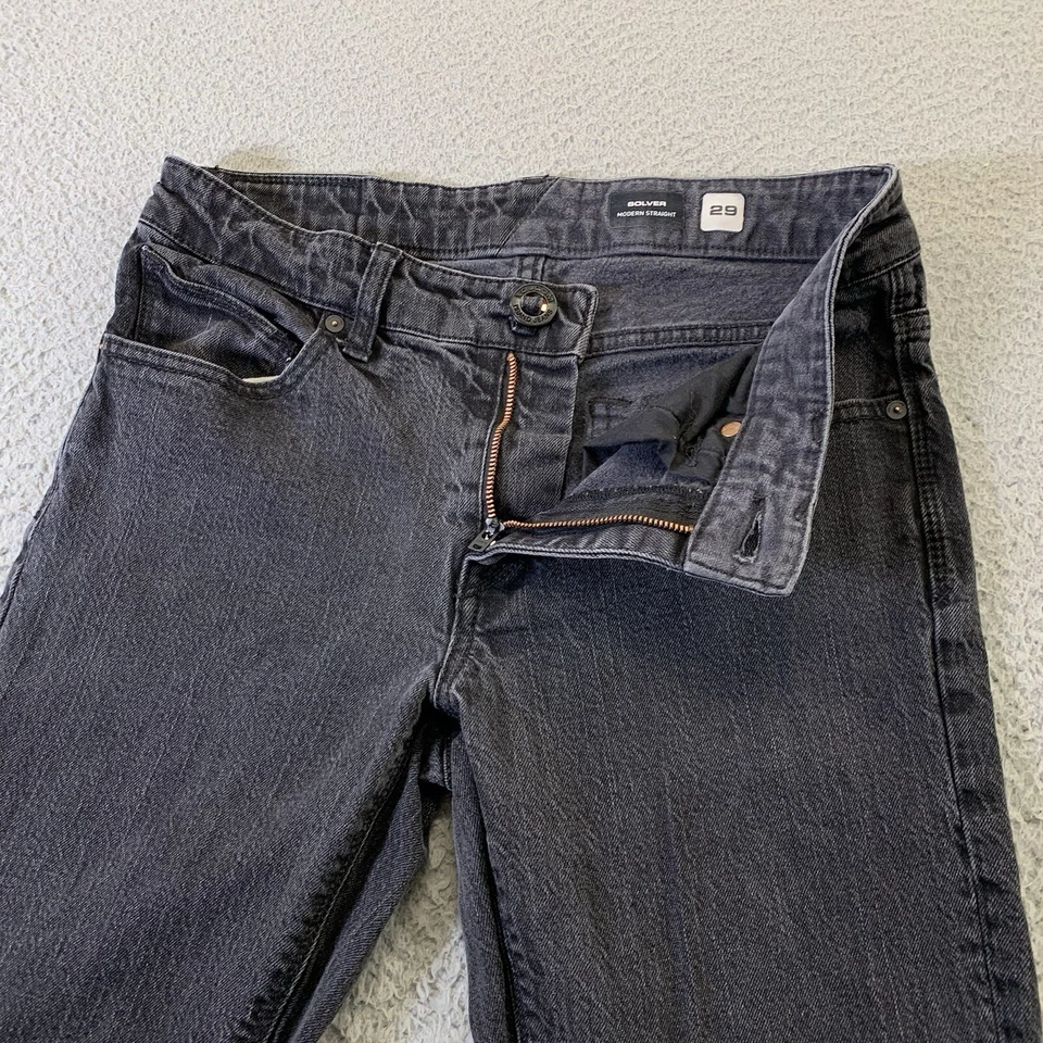 Volcom Stone Solver Jeans Mens 29x29 Black Denim Slim Straight Skater Cotton - Image 3 of 4