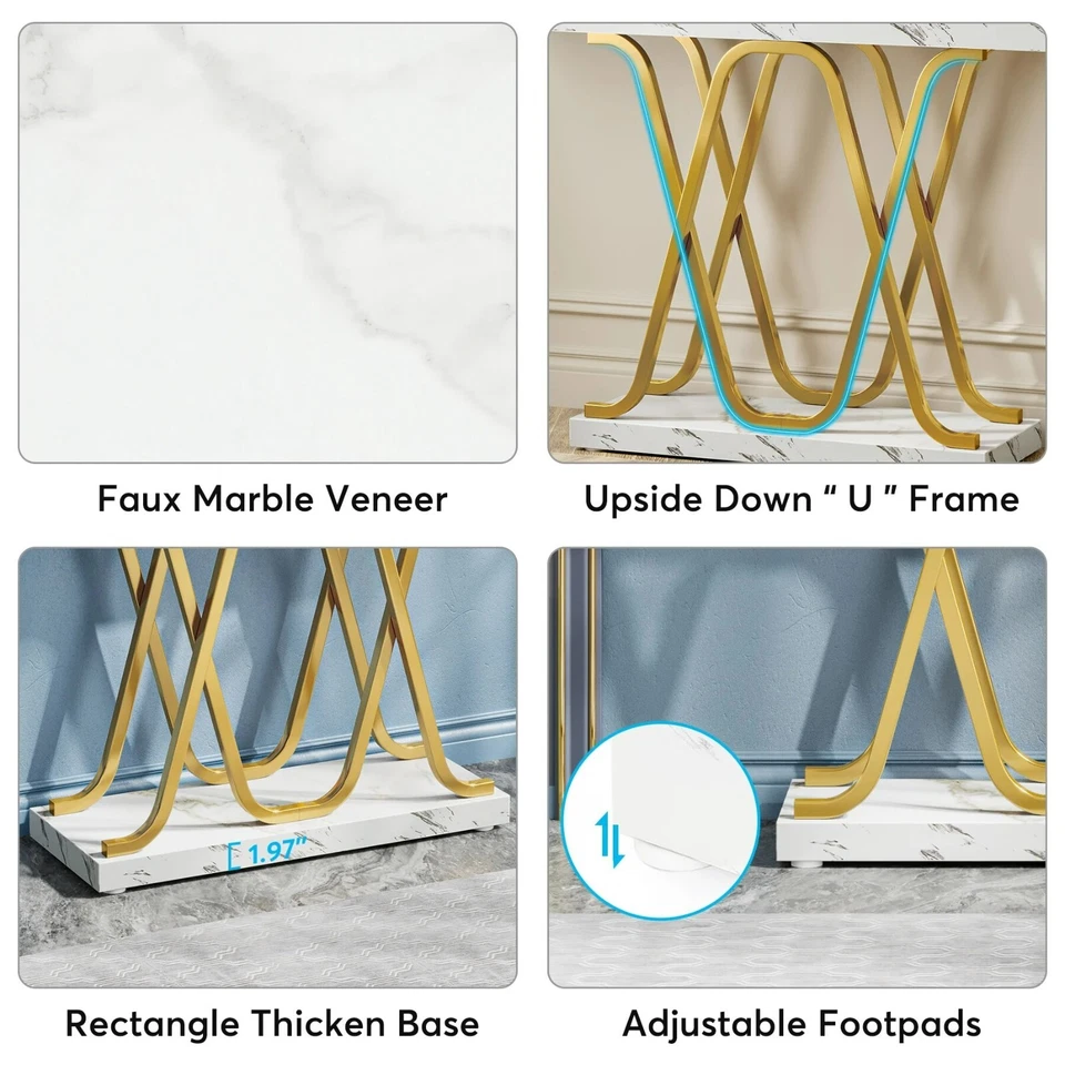 Modern Faux Marble Wood Console Table Entryway Hallway Table with Metal Base 39" - Image 3 of 4