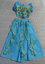 Kids Dance Costume, Blue/Gold, Approximately Size 3T Kids, 5 Pieces, B2D19