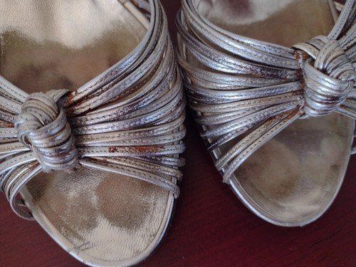 Bruno Magli sandals size 10 B 4" high heels genuine leather metallic light gold - Picture 2 of 11