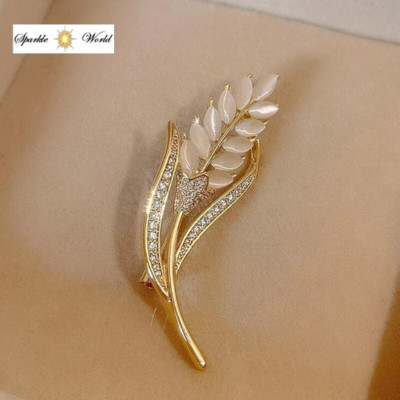 Exquisite Gold Zirkone & Opal Weizen Brosche für Damen Pin Kleid Kleidung Brosche