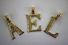 Authentic 14K Yellow Gold Initial Pendant Charm Diamond Cut A  Z Alphabet
