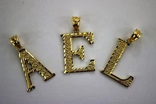 10K Yellow Gold Initial Pendant Charm Diamond Cut A ~ Z Alphabet 3 Sizes