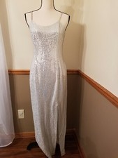 Jessica McClintock Gunne Sax Spaghetti straps Silver Metallic Formal Dress 9/10