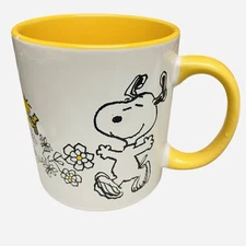 Peanuts Snoopy & Woodstock Floral Mug White & Yellow 20 oz Large Coffee Mug