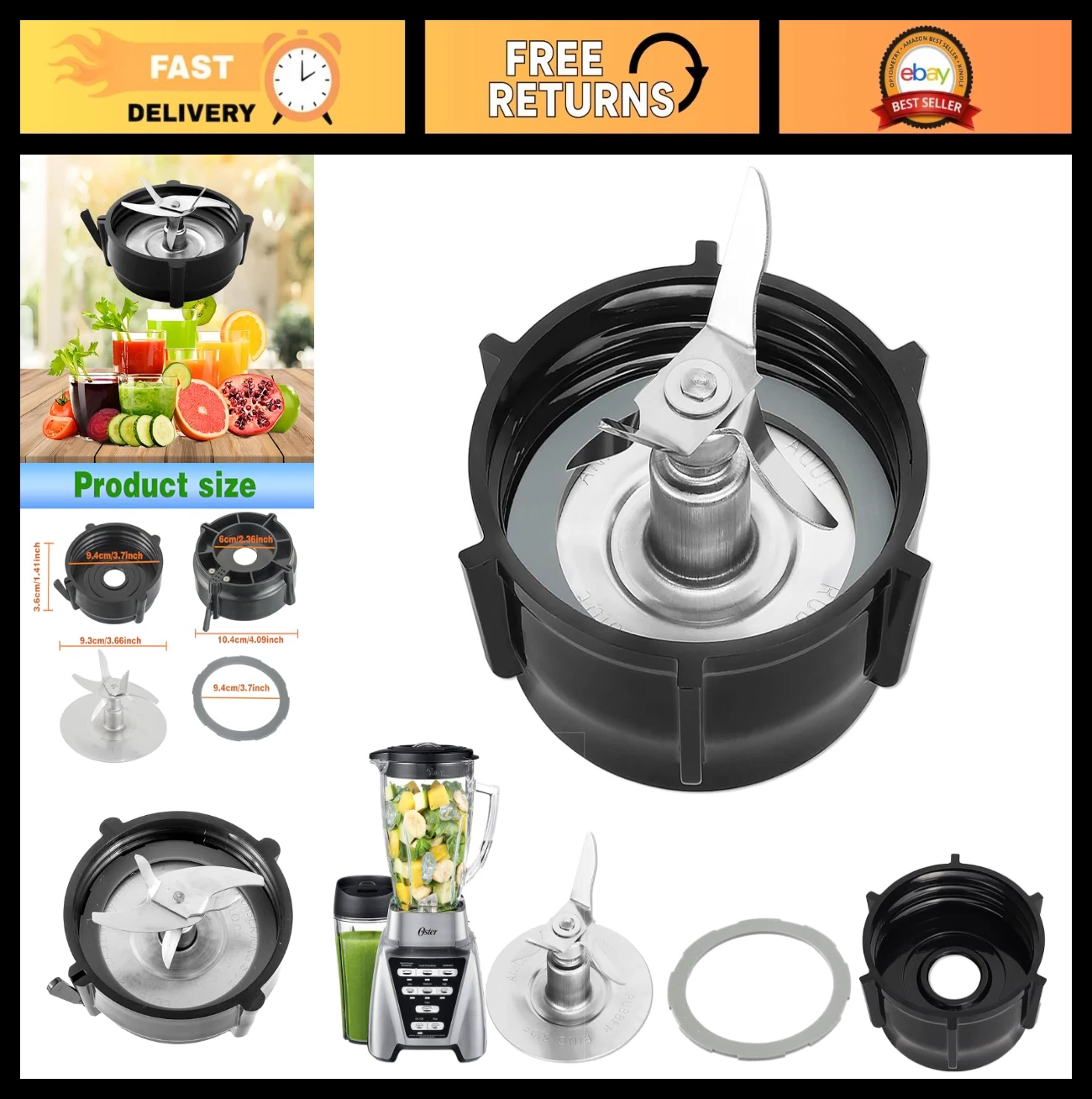 Blender Replacement Parts Kit - Ice Blade, Jar Base Cap & O Ring Seal Gasket