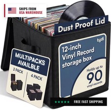 Vinyl Record Storage Box with Zip Closure - Holds Up To 90 12 Inch Vinyl Records