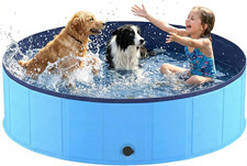 Foldable Dog Pool, Collapsible Dog Swimming Pool 72"X12" Blue Hard Plastic