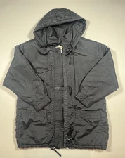 Vintage Towne London Fog Jacket Mens Medium Gray Hooded Parka Quilted Nylon 90s