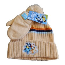 NEW, BLUEY BEANIE STOCKING HAT AND MITTEN SET, SIZE 2T-5T