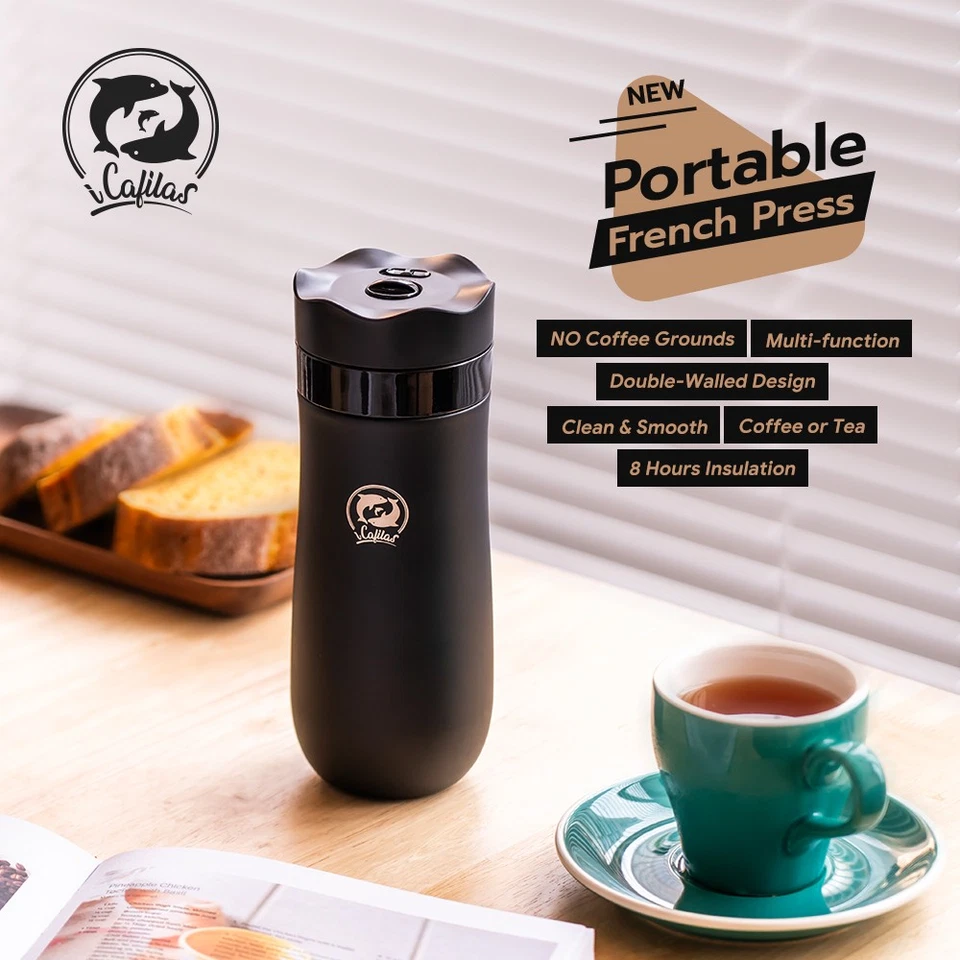 Portable French Coffee Press 320ml Coffee Tea Maker Portable Stainless Steel - Image 2 of 4