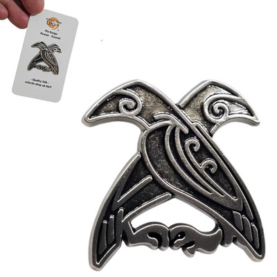 Raven Pin Badge Pewter Viking Norse Hugin Munin Brooch Lapel 30mm
