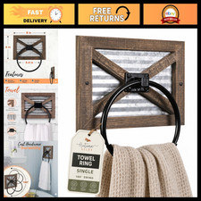 Rustic Wall Mounted Towel Holder for Bathroom - Farmhouse Decor, Galvanized Meta