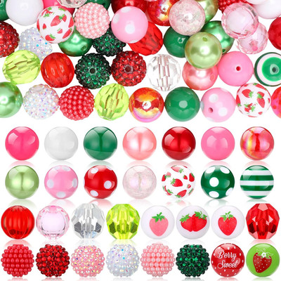 100 Pcs 20 Mm Strawberry Acrylic Bubblegum Beads for Jewelry Making DIY Set Incl