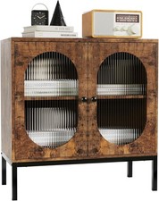 Kommode mit 2 Glastüren Aufbewahrungsschrank Sideboard Metallrahmen Braun
