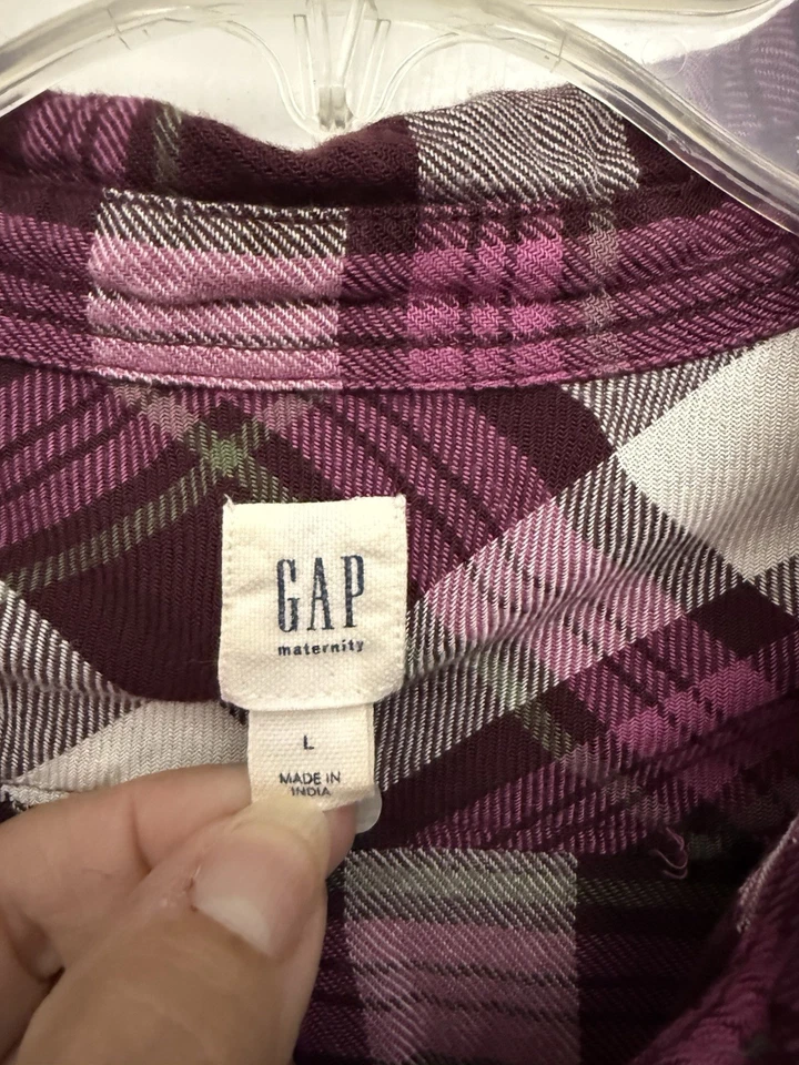 Gap L Purple & White Plaid Flannel Tunic Top Long Sleeve - Image 3 of 4