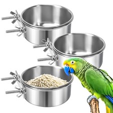 MotBach 3 Pack Bird Feeding Bowls Cups Parrot Food Water 3 Pack, Silver