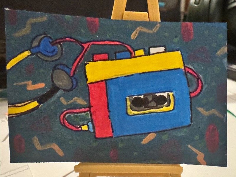 aceo original art, Music vibes, Walkman,90s series, acrylic, by Artist_Hollyk