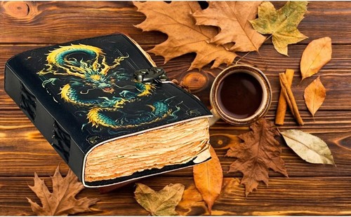 The Arcane Dragon Handmade Antique Deckle Edge Paper Leather Journal Sketchbook - Picture 2 of 9