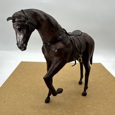 Leather Horse Model with Saddle and Bridle Quality Made 11" High Vintage