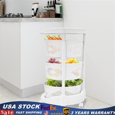 3 Tier Rotating Kitchen Storage Shelf Freestanding Storage Rack Basket Organizer