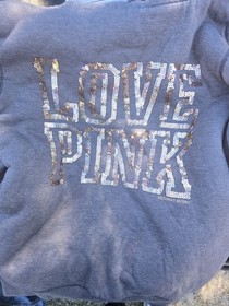 Leopard Faux Fur PINK VS Victoria's Secret Gray Zip Hoodie Jacket Sequin Sz SM.