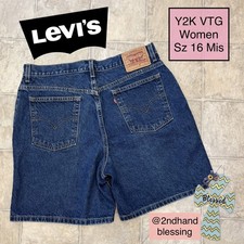 2001 Y2K Levi's Dark Wash High Rise Denim Mom Shorts, Sz 16 7 in. 100 Cotton