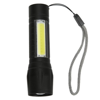 USB Rechargeable Torch With Lanyard 6000K Color Temperature COB Zoom Flashlight