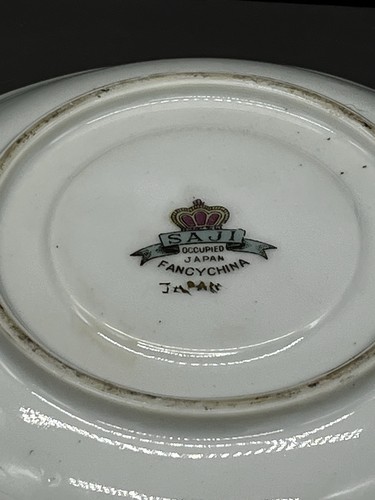 Saji Occupied Japan Footed Teacup & Saucer Fancy China Black Pink Flower VTG MCM - Picture 8 of 24