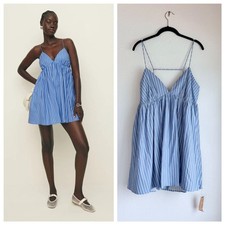 NWT Reformation Amara Strappy Pinstripe Dress in Tribune Stripe Blue & White XL