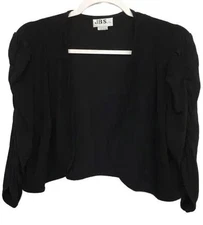 J.B.S Studio 1X black spandex stretch women's 3/4 sleeve open shrug top