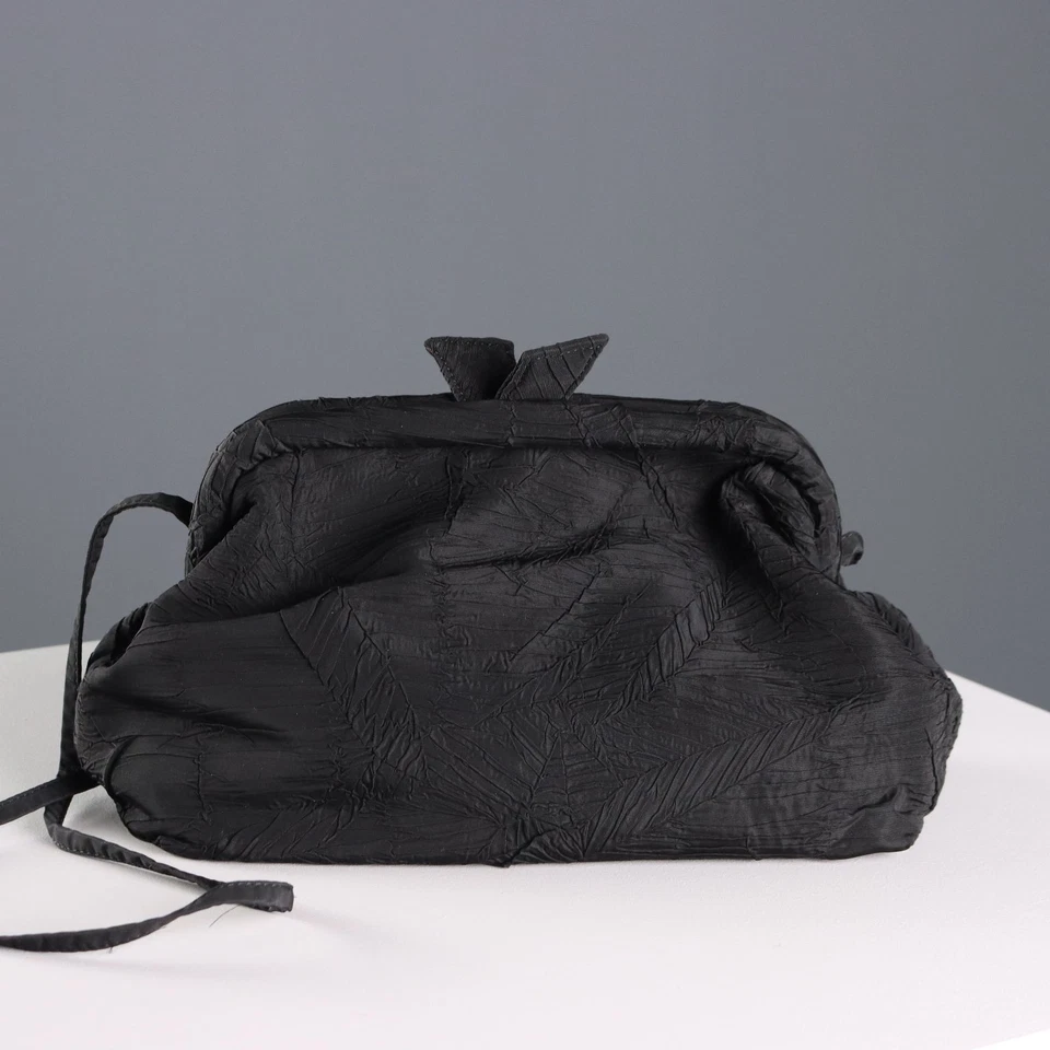 Pochette Borbonese Vintage Soie Noire Italie Années 1980-1990 Originale - Photo 2/4